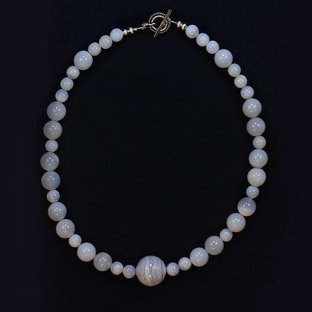 Metal Springtime Necklace of 18-Inch Blue Chalcedony For Sale - Image 7 of 9