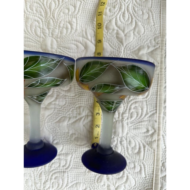Vintage Mid-Century Modern Mexican Margarita Large Hand Blown/Painted Cobalt Glasses -Set of 2 For Sale In Houston - Image 6 of 6