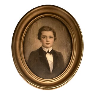 Antique Gilt Oval Framed Portrait Print of a Young Boy / Child Titled “Paul” by C & A. Richards, Boston, Massachusetts For Sale