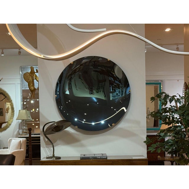 2020s Contemporary, Modern Space Age Wall Mirror, Blue Concave Glass, Brass For Sale - Image 5 of 9