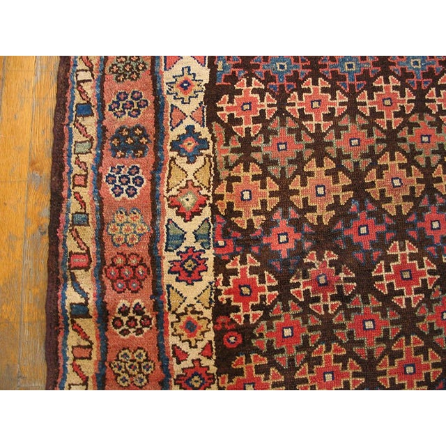 Late 19th Century 1890s Brown Geometric Tribal Antique W. Persian Kurdish Rug 3'8" X 8'8" Handknotted Woo Carpet For Sale - Image 5 of 5
