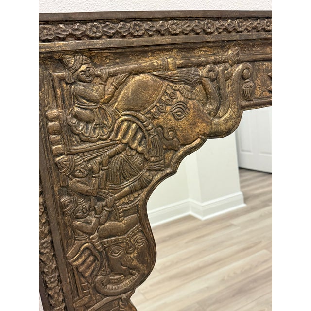Wood Ornate Vintage Indian Carved Arch Mirror With Elephant Motif (48 X 38 X 1.5 Inches) For Sale - Image 7 of 8