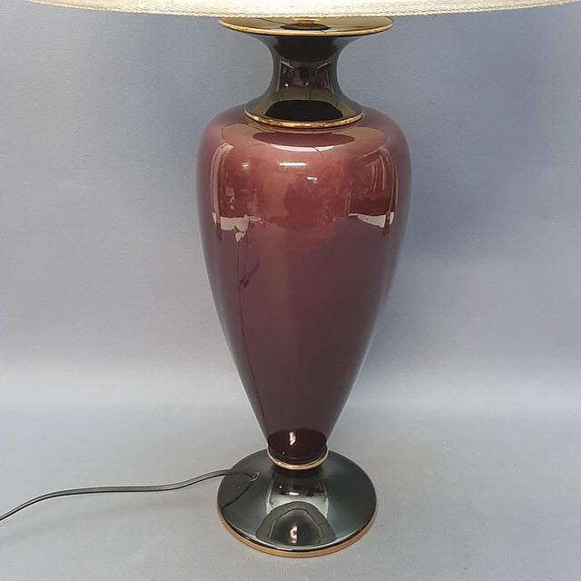 Purple Ceramic Table Lamp with Floral Fabric Lampshade, 1960s For Sale - Image 11 of 15
