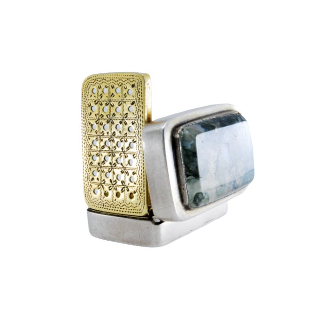 Silver and Gold Vinaigrette Box with Hard Stone Lid For Sale - Image 10 of 10