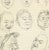Lively one-of-a-kind pencil sketch of various facial expressions by artist Werner Bell, circa 1960. Displayed on a white...