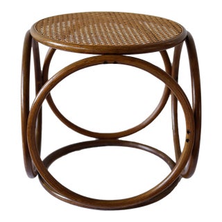 Mid 20th Century Vintage Thonet Style Rattan and Caned Stool For Sale
