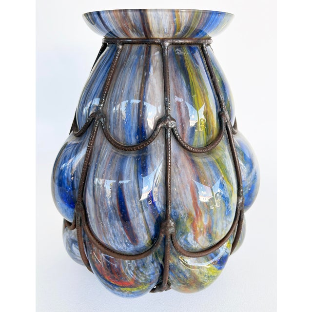 Czech Wilhelm Kralik Sohn Bohemian Caged Blown Glass Vase 1920s For Sale - Image 4 of 8