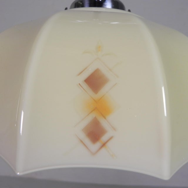 Art Deco Pendant Lamp with Glass Decagonal Shade, 1930s For Sale - Image 4 of 18