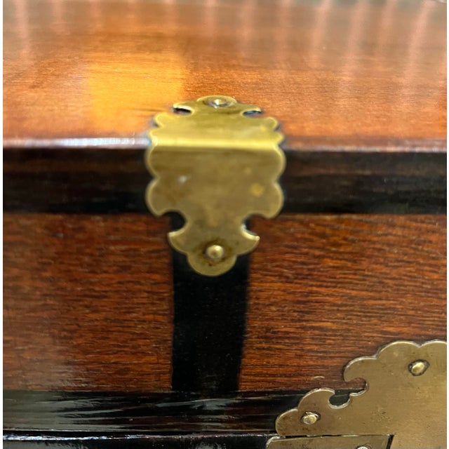 Asian Antique Korean Butterfly Wedding Chest | 19th Century Elm Wood Tansu With Brass Butterfly Inlays, Dowry Cabinet For Sale - Image 3 of 8