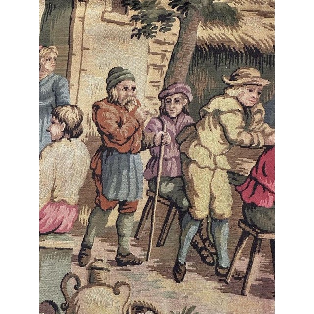 Antique French Aubusson Jacquard Tapestry Village, 1970s For Sale - Image 10 of 18