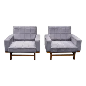 Pair of Mid-Century Modern Upholstered Walnut Lounge Chairs, Italian, Ca. 1967