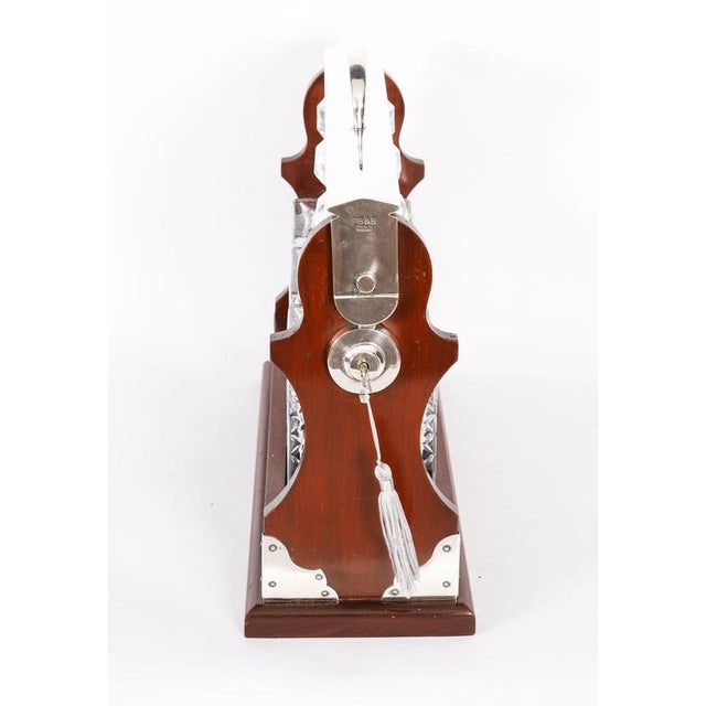 Wood Late 20th Century English Silver-Plated 3-Bottle Tantalus, Set of 4 For Sale - Image 7 of 14