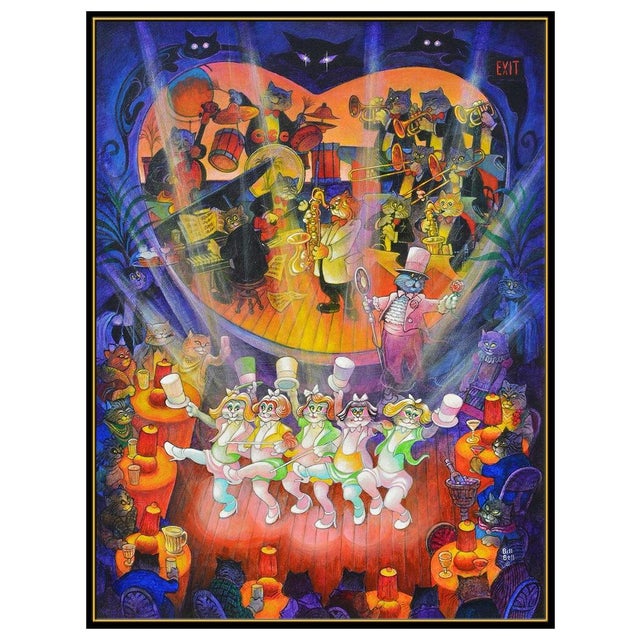 Message us to inquire about custom framing options! (Included for free with every purchase) The artwork here, "Cat Dance",...
