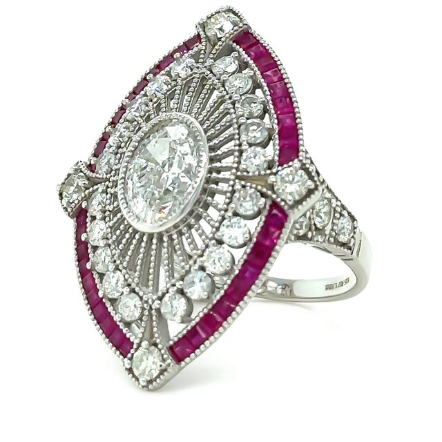 14ct White Gold Ruby & Diamond Set "Art-Deco" Inspired Ring 4.62ct For Sale - Image 4 of 6