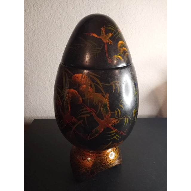 Black 1970s Asian Hand Painted Easter Egg on Pedestal For Sale - Image 8 of 8