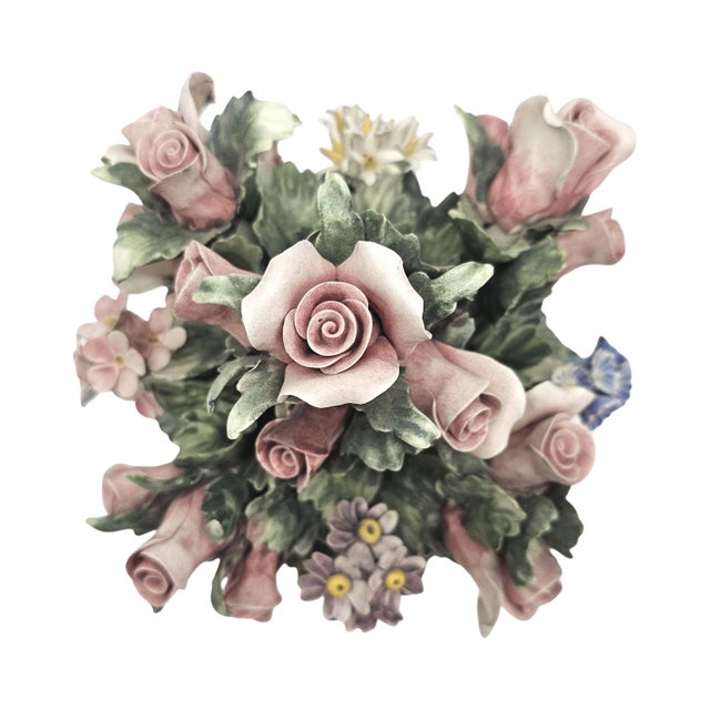 VTG Nuova Capodimonte Porcelain Floral Centerpiece Basket Italy Signed 9.5 In For Sale - Image 9 of 11