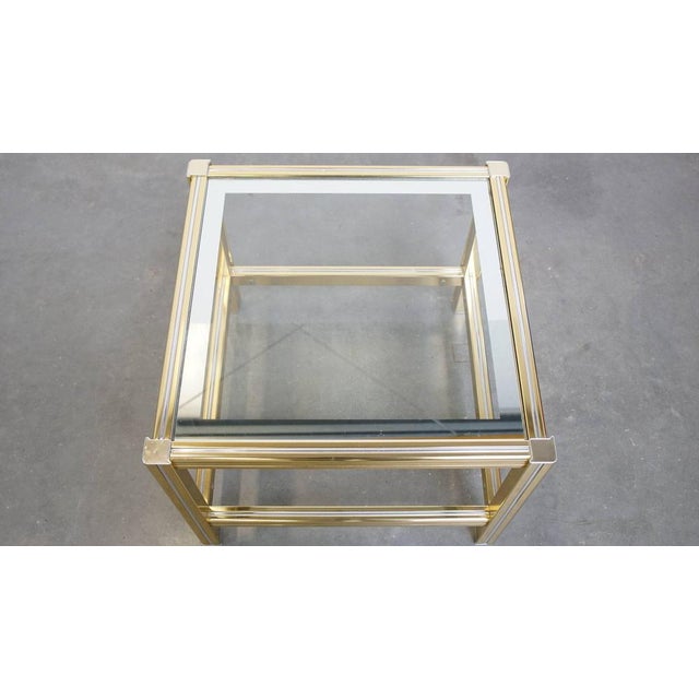 Vintage Hollywood Regency Side Table with Glass Top and Gold-Silver Mirror Edge For Sale - Image 6 of 12