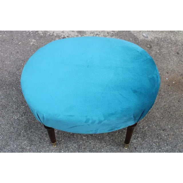 Blue Velvet Oval Stool, Italy, 1950s For Sale - Image 6 of 10