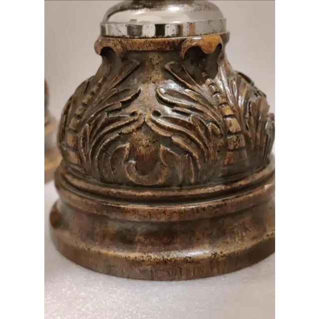 Wood Late 20th Century Ornate Maitland-Smith Hand-Carved Candle Holders ~ Set of 3 For Sale - Image 7 of 9