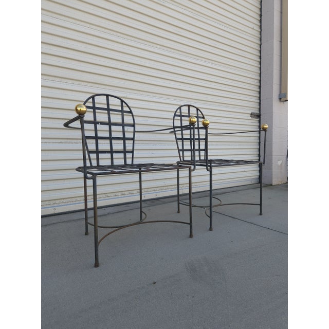 Mid-Century Modern Pair of Wrought Iron Patio Armchairs Attributed to Mario Papperzini For Sale - Image 3 of 17