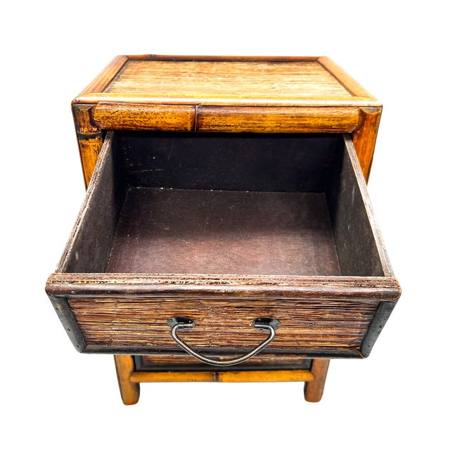 Vintage Bamboo 3-Drawer Tabletop Storage Cabinet or Plant Stand – Organic Modern / Tropical For Sale - Image 9 of 12