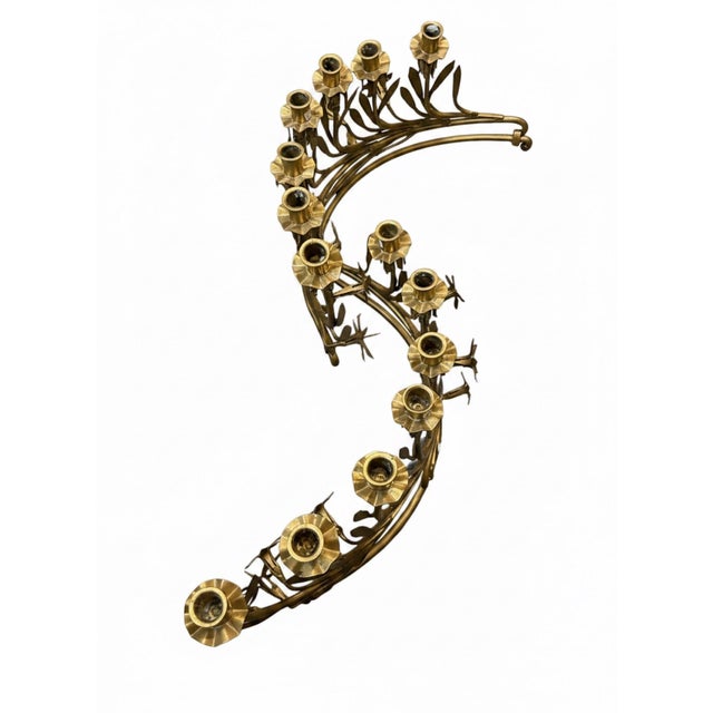 19th-Century Style Gilt Wrought Iron Floral Candelabra Candle Holders – Pair For Sale - Image 4 of 9