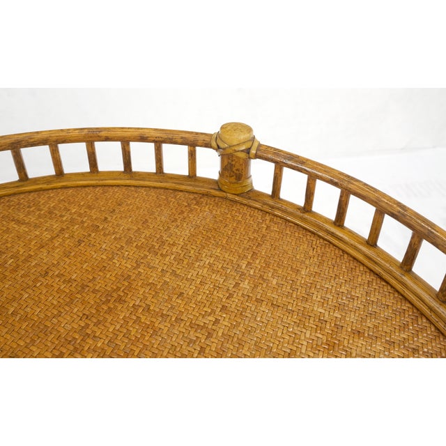 Pair of Maguire Round Reed & Cane Three Tier Gallery Top Serving Tables Stands For Sale - Image 11 of 12