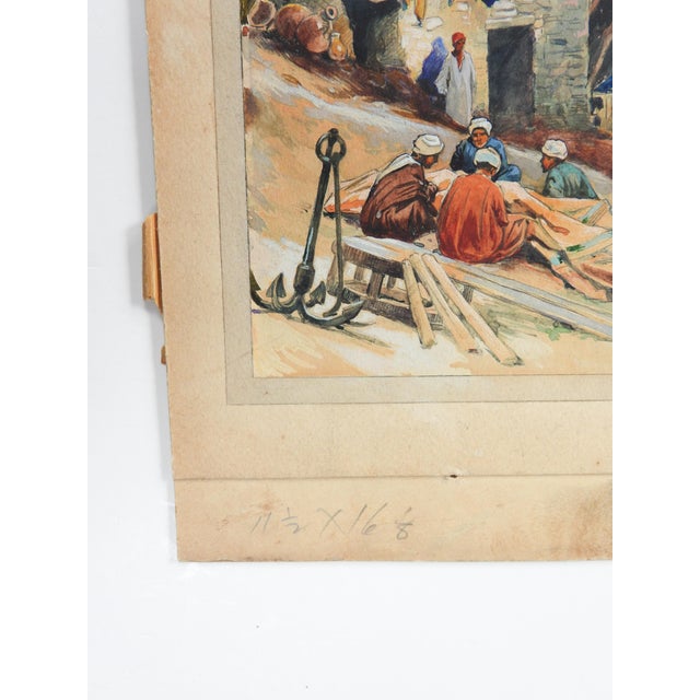 Early 20th Century Early 20th Century Levant Minaret Harbor Scene Painting For Sale - Image 5 of 7