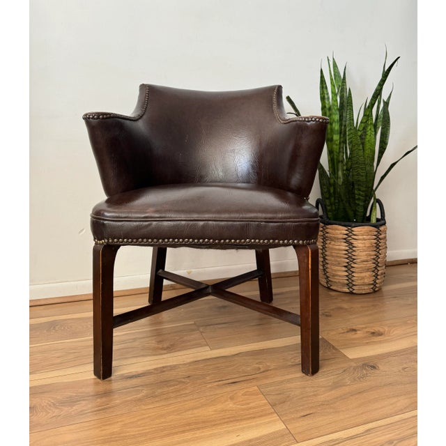 Contemporary Vintage Leather Upholstered Tub Club Chair For Sale - Image 3 of 8