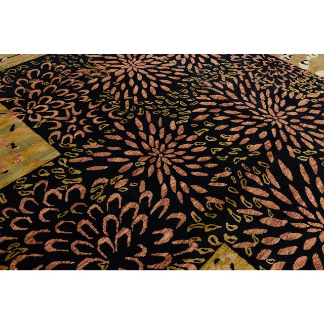Modern Hand-Knotted Wool Area Rug – Abstract Botanical Floral Burst & Patchwork For Sale - Image 9 of 12