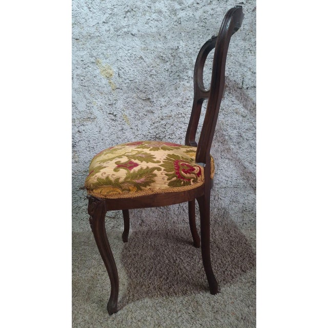 Wood Napoleon III Carved Walnut Medallion Chair in Velvet Upholstery For Sale - Image 7 of 11