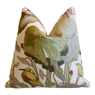 G P & J Baker Nympheus Floral Botanical Linen Feather/Down Pillow 26" Square For Sale