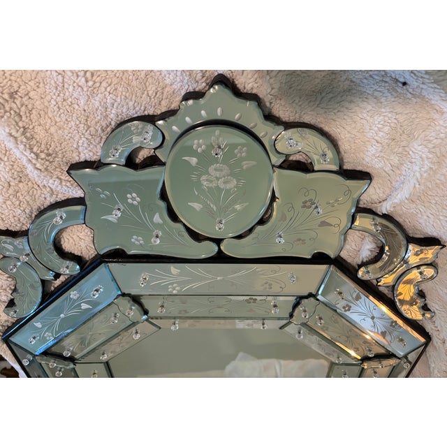 Antique or Vintage Octagonal Venetian Etched Glass Mirror With Etched Floral Design For Sale - Image 9 of 18