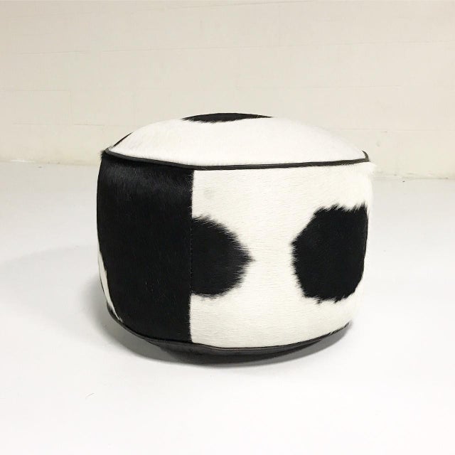 Black & White Cowhide Pouf Ottoman Chairish