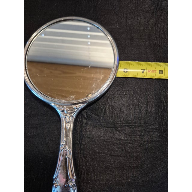 Art Nouveau Silver Colored Repousse Hand Mirror For Sale - Image 4 of 4