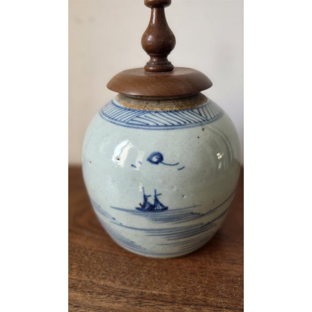 19th Century Qing Dynasty Ginger Jar Blue & White Chinese Porcelain Antique Tea Caddy Covered Jar Chinoiserie Decor For Sale - Image 10 of 11
