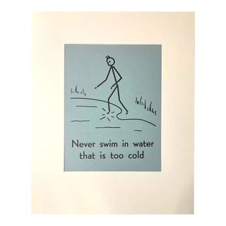 Vintage 1940s 2-Sided Safety Poster in 16x20 Mat: Never Swim in Too Cold Water For Sale