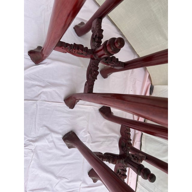 Pair of Vintage Solid Rosewood Chinese Carved Pedestal Display Stands With Natural Stone Tops – 39 Inches High For Sale - Image 4 of 5