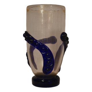 Mid-Century Gold and Blue Murano Art Glass Vase, 2000s For Sale