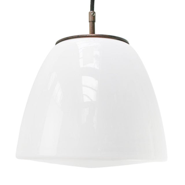 Metal Early 20th Century White Opaline and Brass Top Pendant Lights from Philips, Holland For Sale - Image 7 of 7