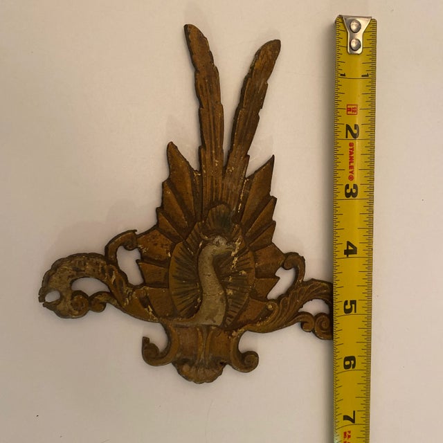 1940s Peacock Brass Hardware 1940s Boho Art Nouveau Brass Embellishments - Set of 3 For Sale - Image 5 of 13