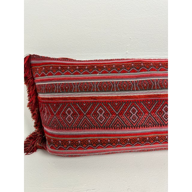 Textile Gray Natural Suede & Red Belgian Weave Pillows- a Pair For Sale - Image 7 of 10