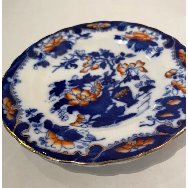 Ink Blue Set of 4 Antique Dessert Plates in English 1749 Pattern For Sale - Image 8 of 12