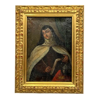 Late 19th-Century Spanish Colonial School Painting Portrait of Saint Teresa of Ávila For Sale