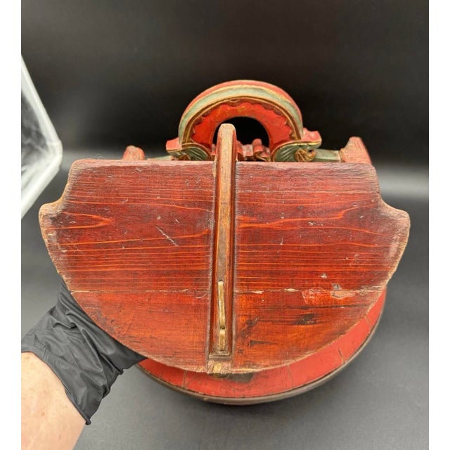 Late 19th Century Antique Chinese Red Laquer Wedding Basket For Sale - Image 5 of 11