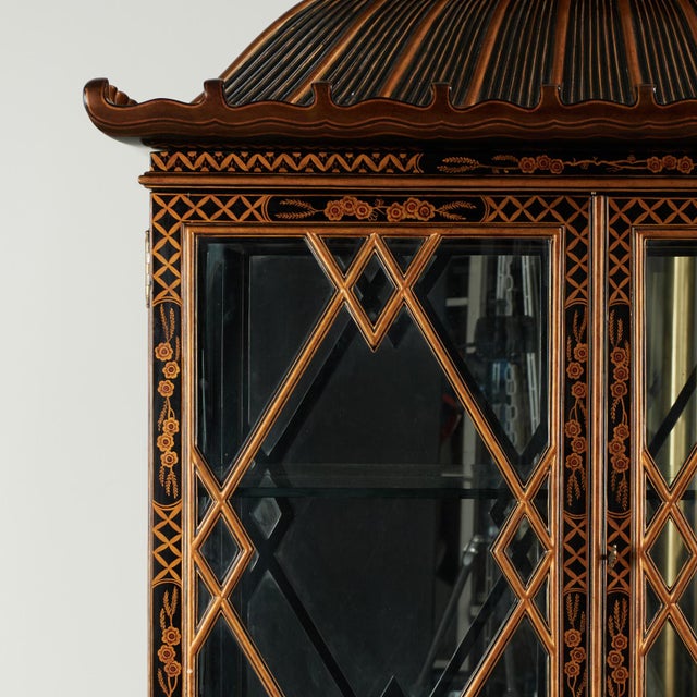 Vintage Chinese Chippendale Style Pagoda Glass Front Cabinet on Stand by Maitland Smith For Sale In West Palm - Image 6 of 18