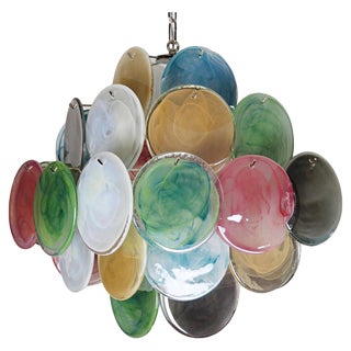 Vintage Italian Murano Chandelier wtih 36 Alabaster Multicolored Disks, 1990s For Sale
