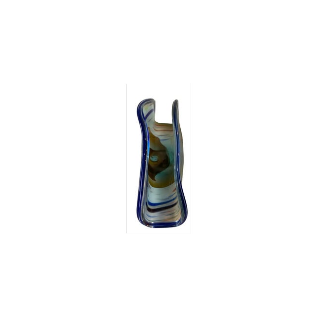 Art Glass Signed Michael Peluso Blue Swirl Clam Shaped Vase For Sale - Image 12 of 14