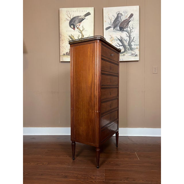Antique French Chest of Drawers Semainier Louis XVI White Marble Mahogany C1900 For Sale - Image 17 of 18