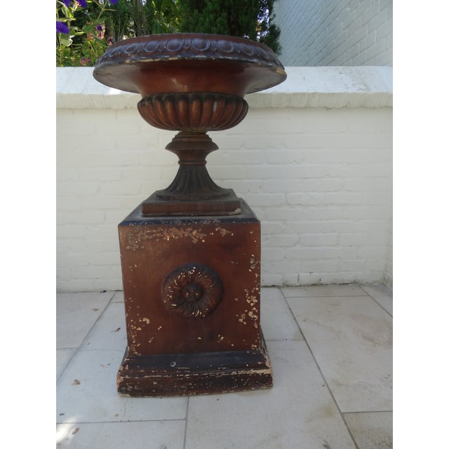 A fabulous antique urn and pedestal from England roughly late 19th century. would also make a nice birdbath. Provenance...